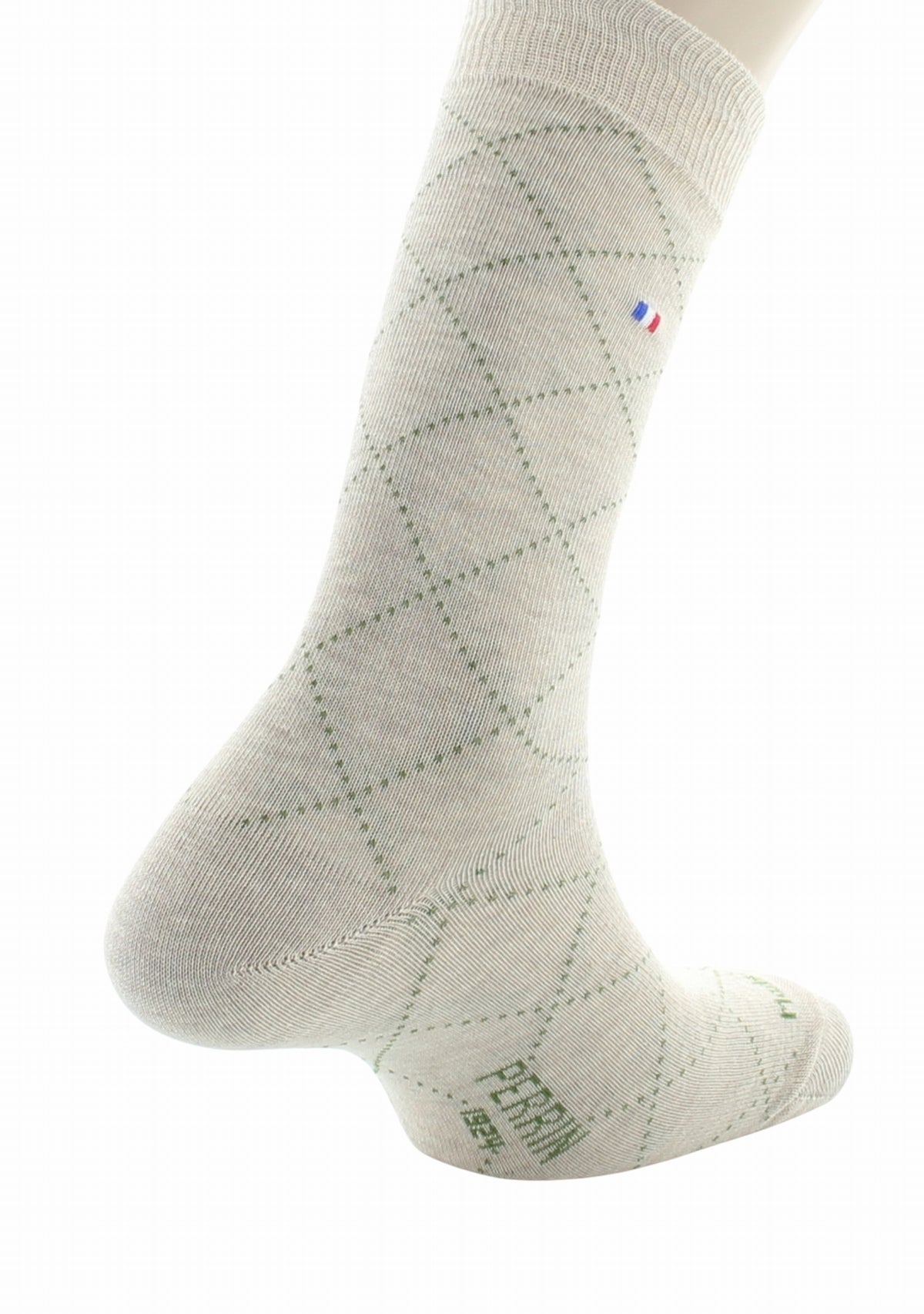Chaussettes homme en coton à losanges Écru et Kaki - Perrin 1924 BEIGE
