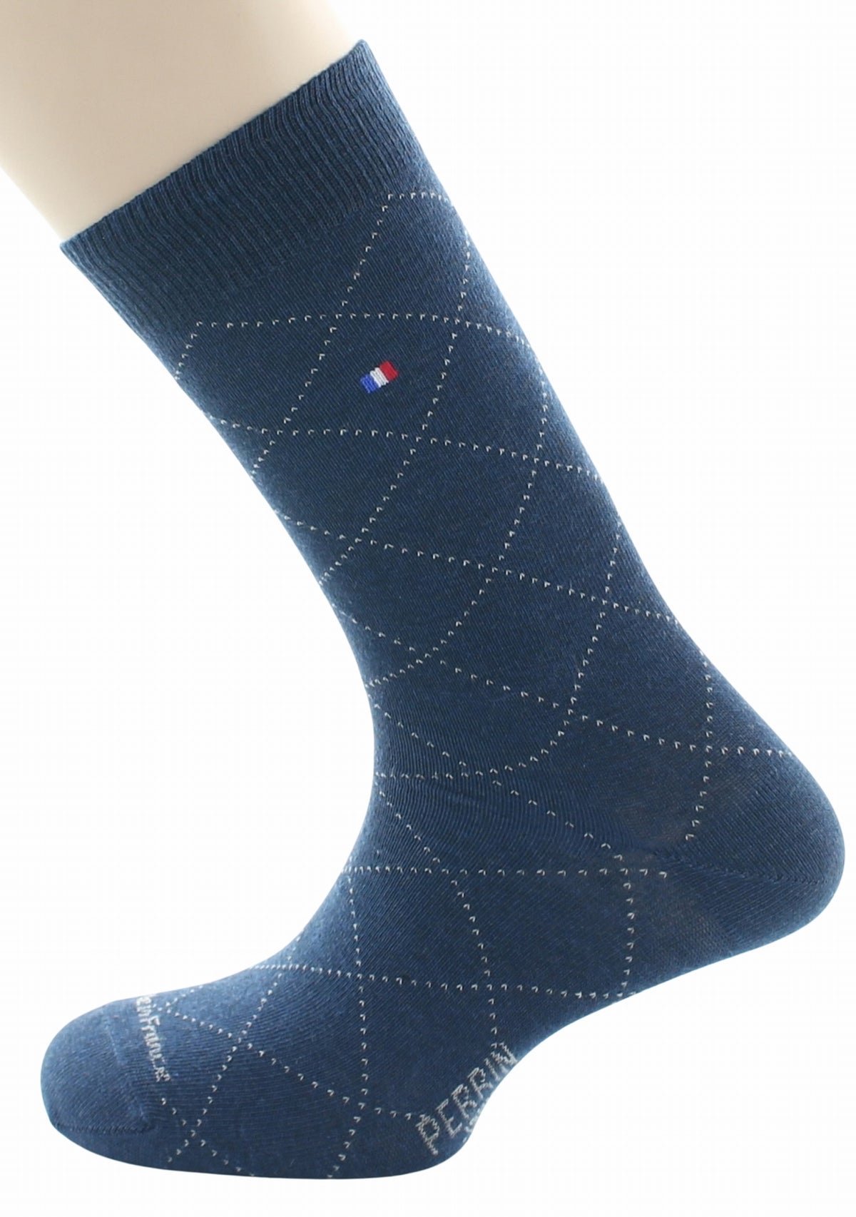 Chaussettes homme en coton à losanges Marine et Écru - Perrin 1924 MARINE