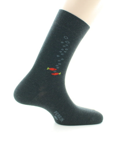 Chaussettes homme en coton peigné à baguette poissons ANTHRACITE