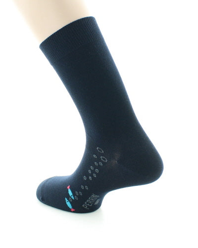 Chaussettes homme en coton peigné à baguette poissons MARINE