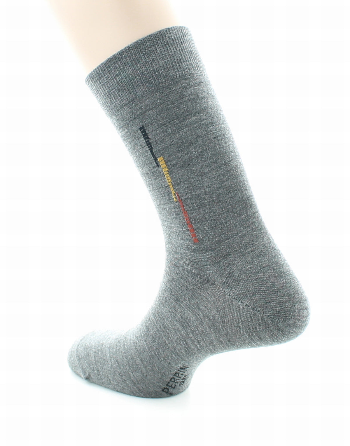 Chaussettes homme fantaisie baguette en laine peignée GRIS FONCE