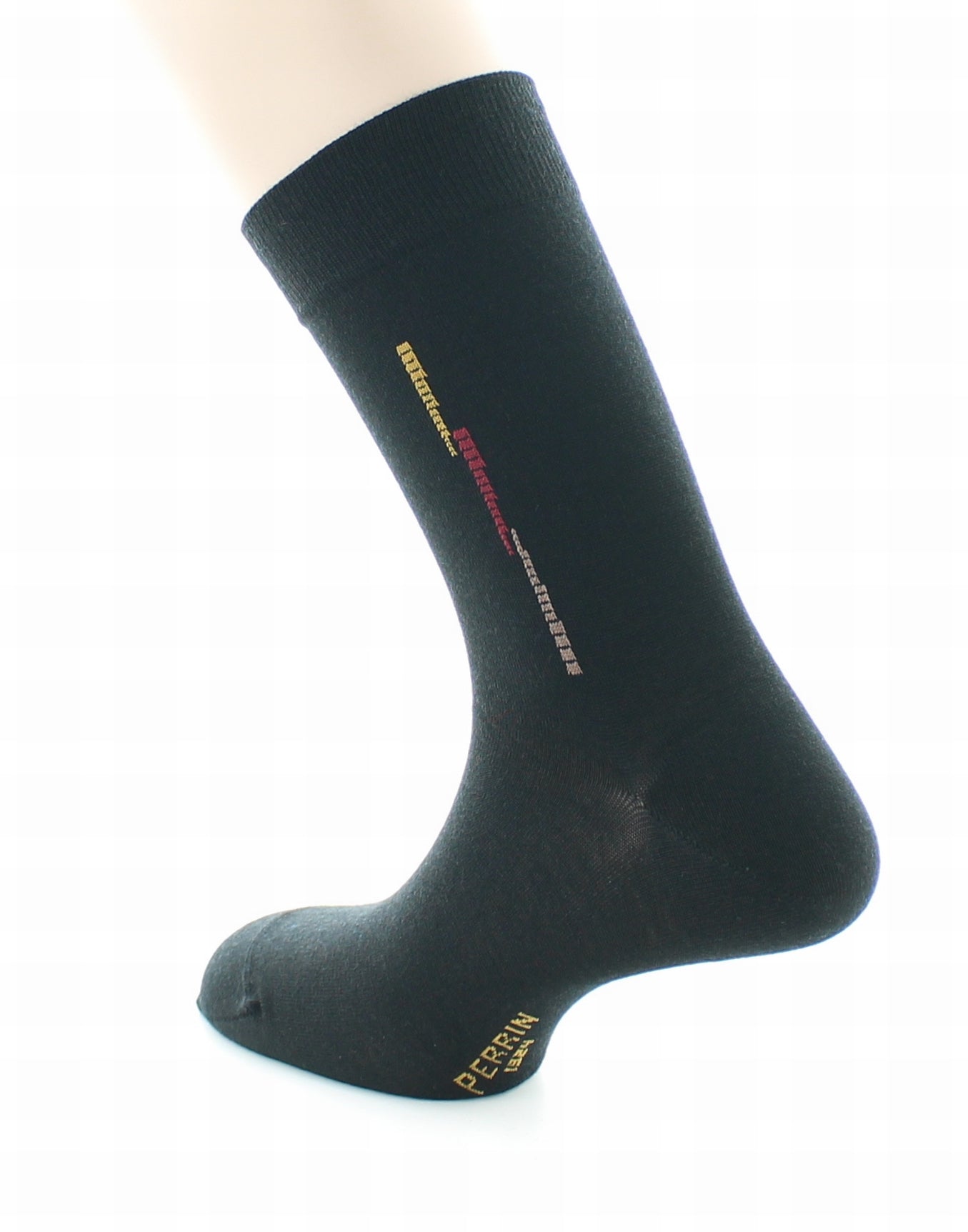 Chaussettes homme fantaisie baguette en laine peignée NOIR