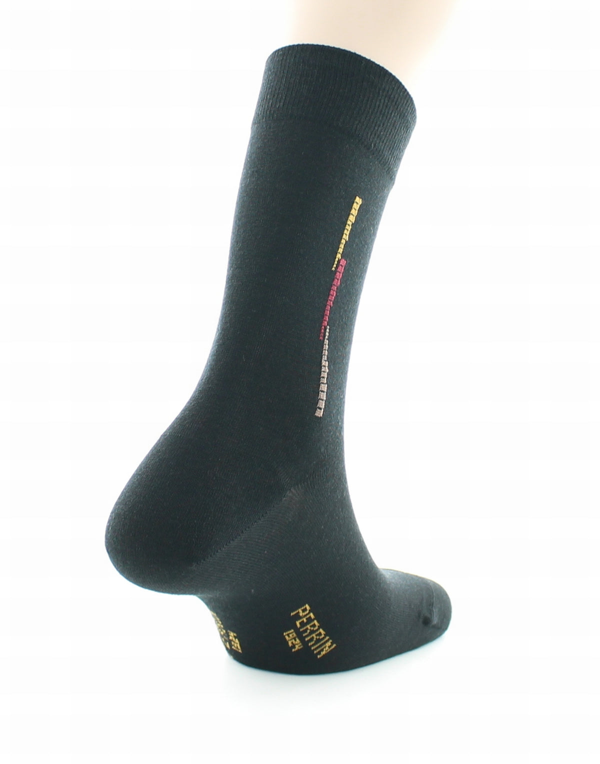 Chaussettes homme fantaisie baguette en laine peignée NOIR