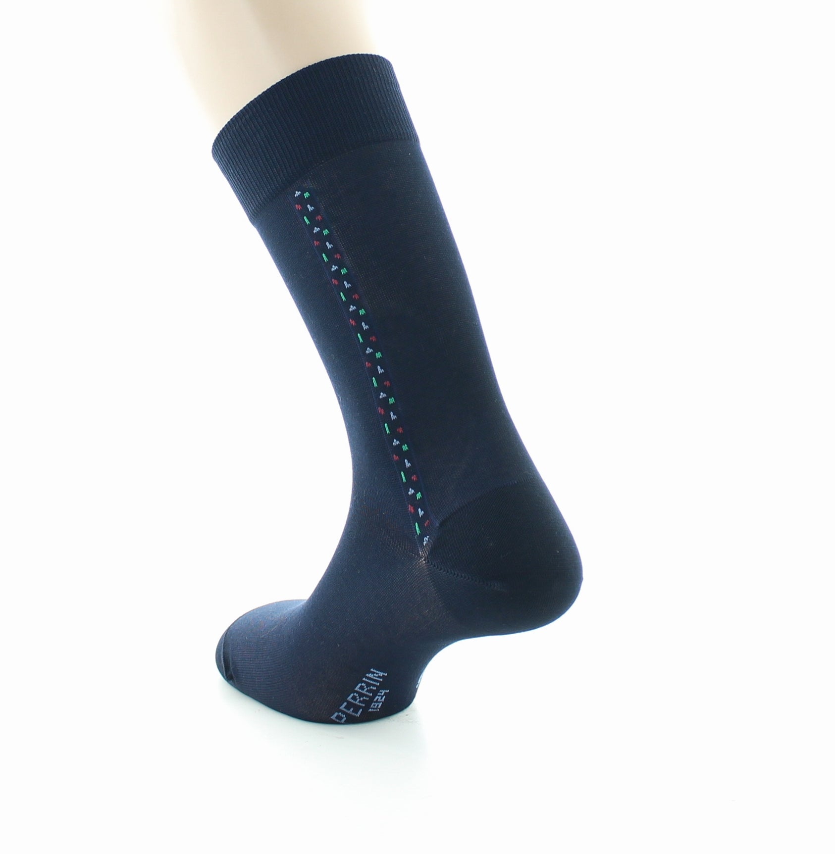 Chaussettes homme fantaisie baguette plumetis en coton fil d'Écosse MARINE