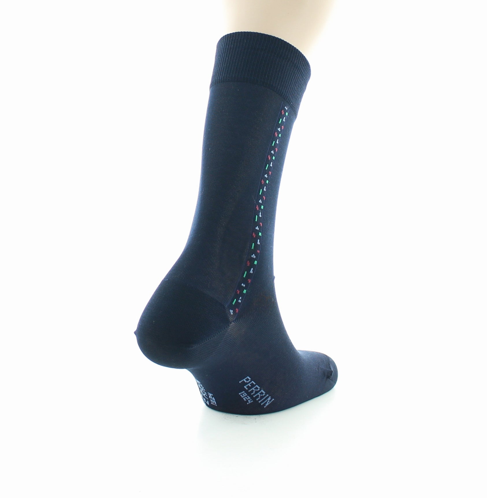 Chaussettes homme fantaisie baguette plumetis en coton fil d'Écosse MARINE