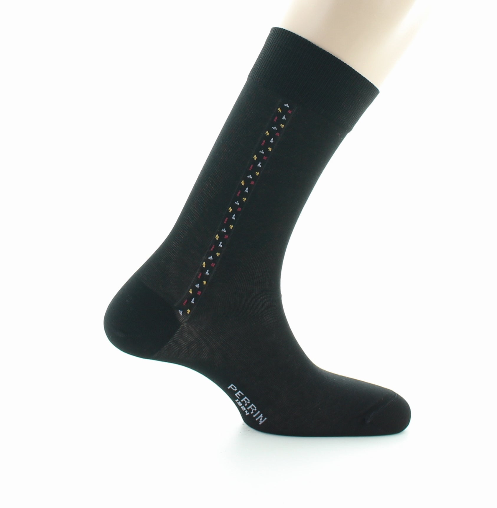 Chaussettes homme fantaisie baguette plumetis en coton fil d'Écosse NOIR