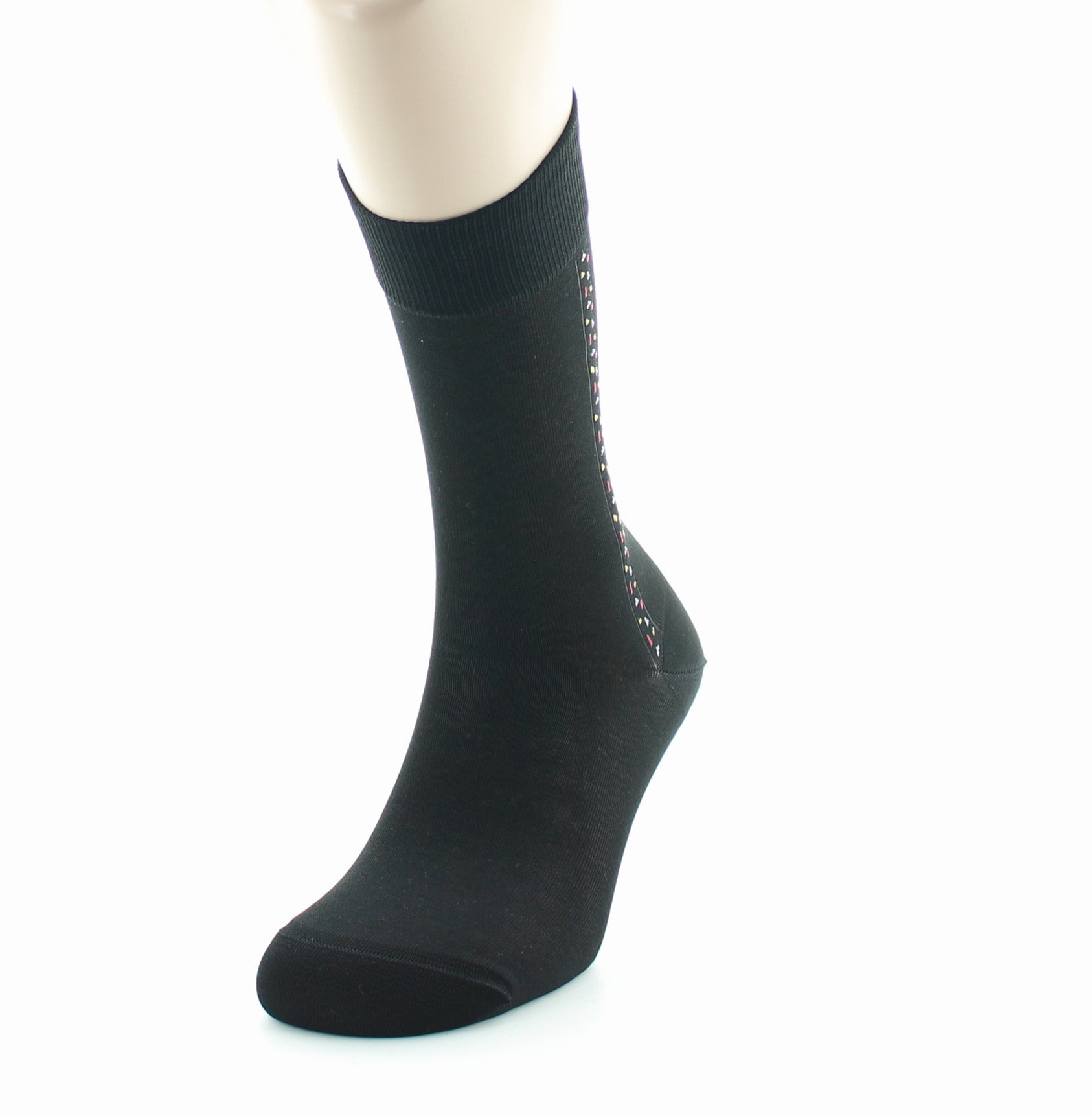 Chaussettes homme fantaisie baguette plumetis en coton fil d'Écosse NOIR