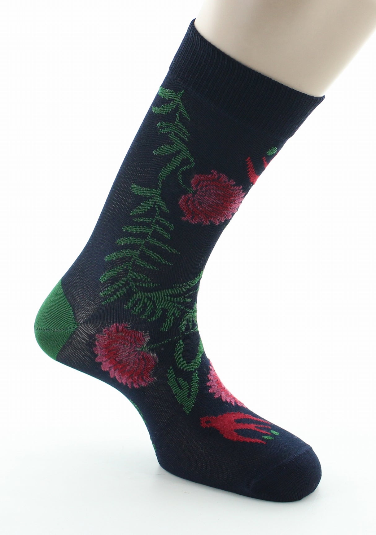 Chaussettes homme fil d'Ecosse Fleurs et Feuilles MARINE