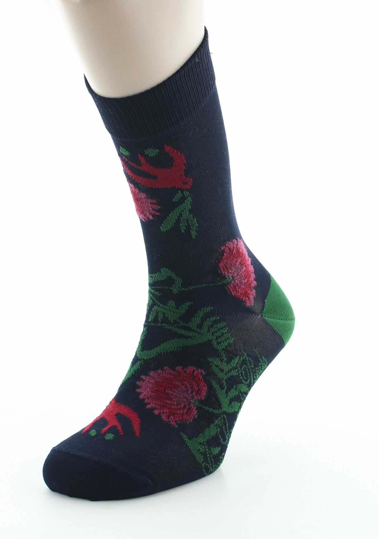 Chaussettes homme fil d'Ecosse Fleurs et Feuilles MARINE