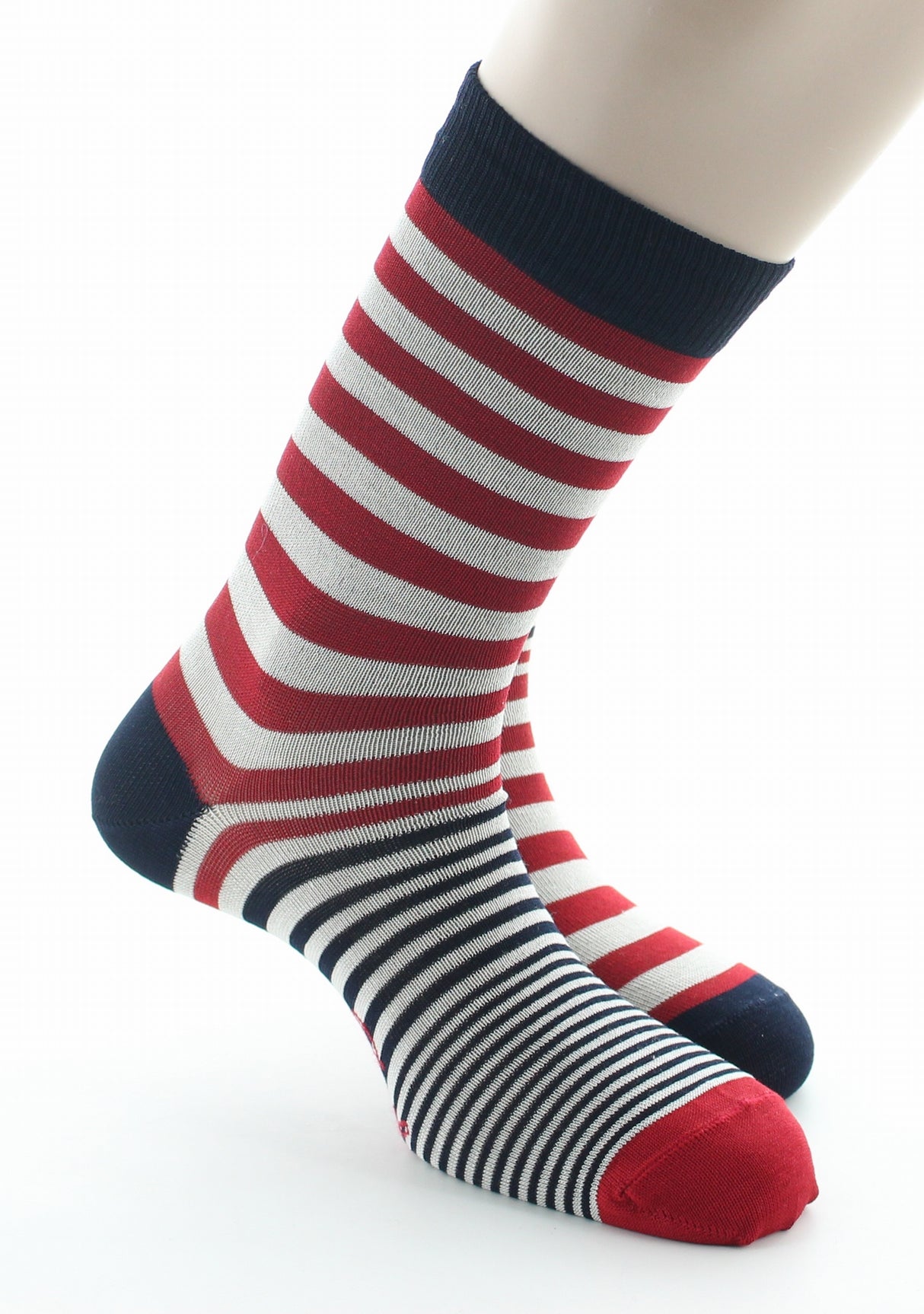 Chaussettes homme fil d'Ecosse rayures rouge et écru MARINE