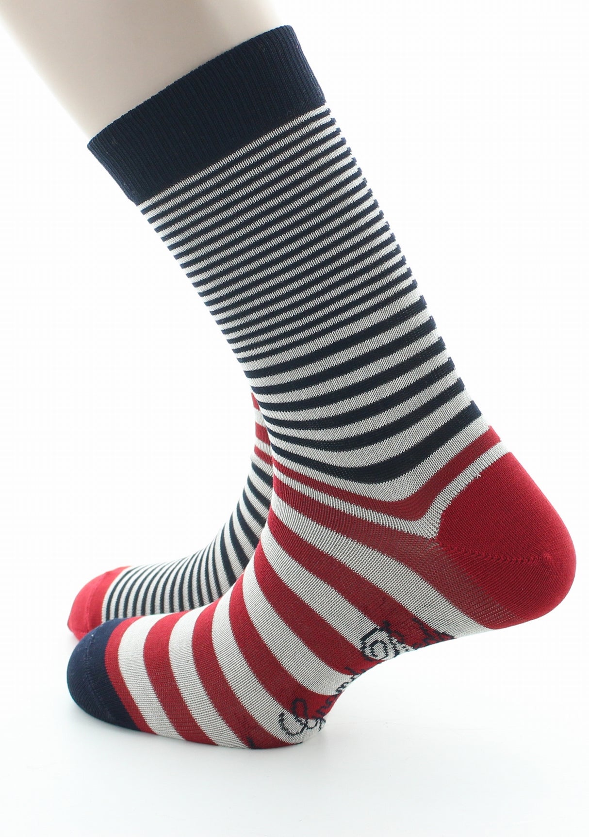 Chaussettes homme fil d'Ecosse rayures rouge et écru MARINE
