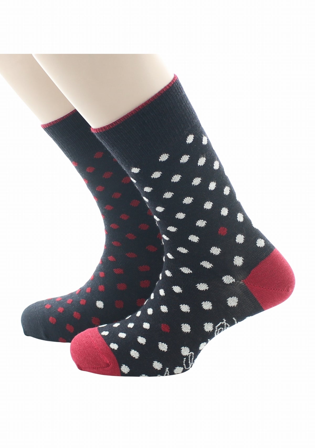 Chaussettes homme laine Berthe Pois dépareillées NOIR/ROUGE