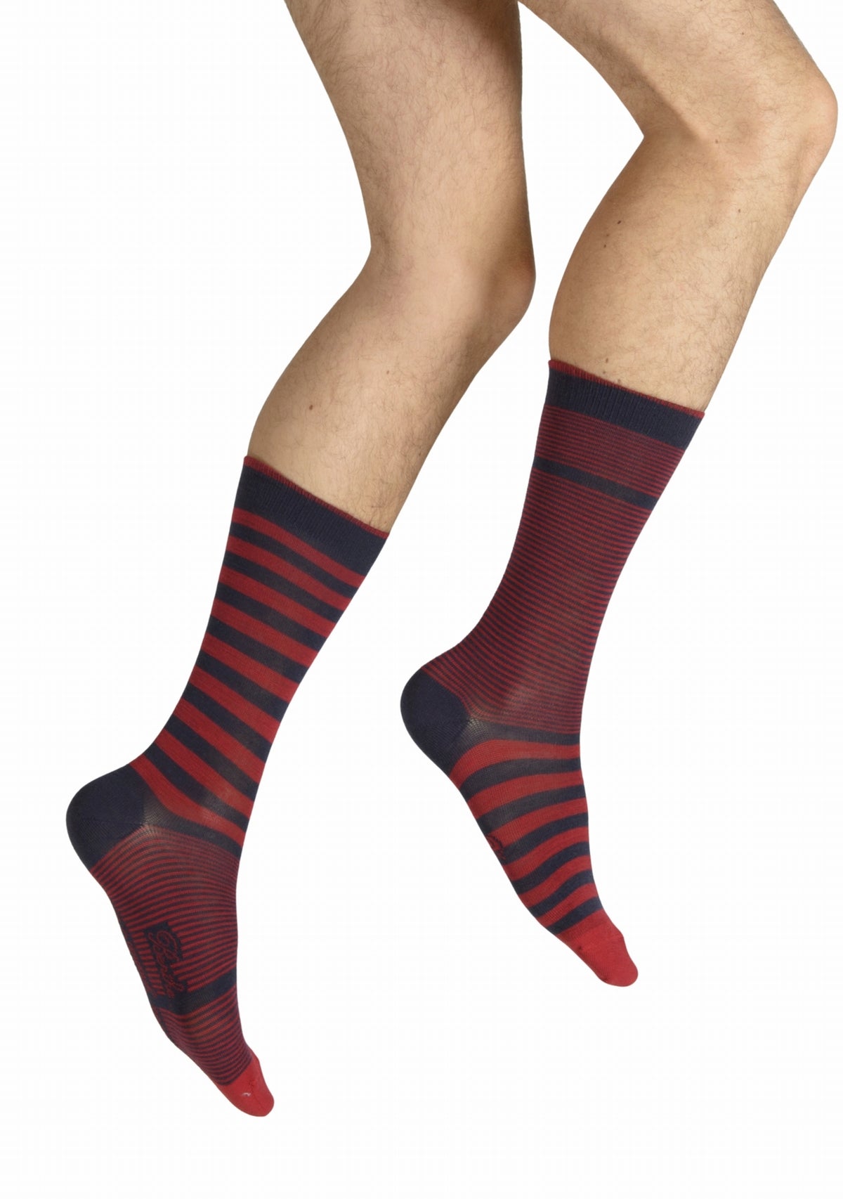Chaussettes homme laine Rayures Asymétriques Marine/Rouge - Berthe MARINE/ROUGE