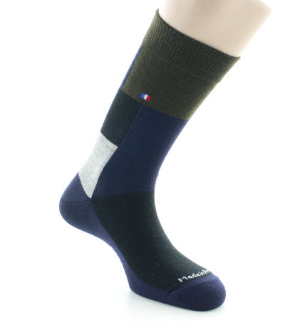 Chaussettes homme Patchwork en laine peignée MARINE/KAKI