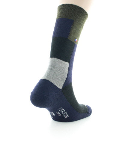 Chaussettes homme Patchwork en laine peignée MARINE/KAKI