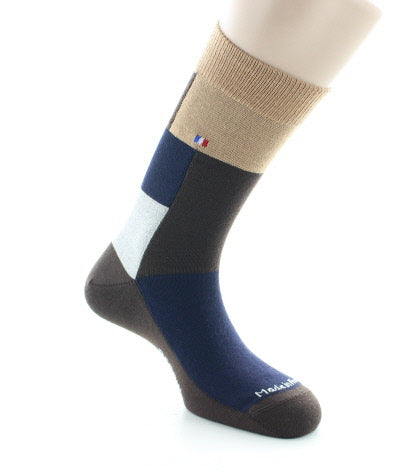 Chaussettes homme Patchwork en laine peignée MARRON/BEIGE