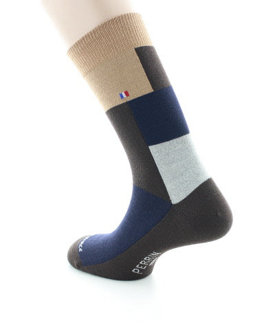 Chaussettes homme Patchwork en laine peignée MARRON/BEIGE