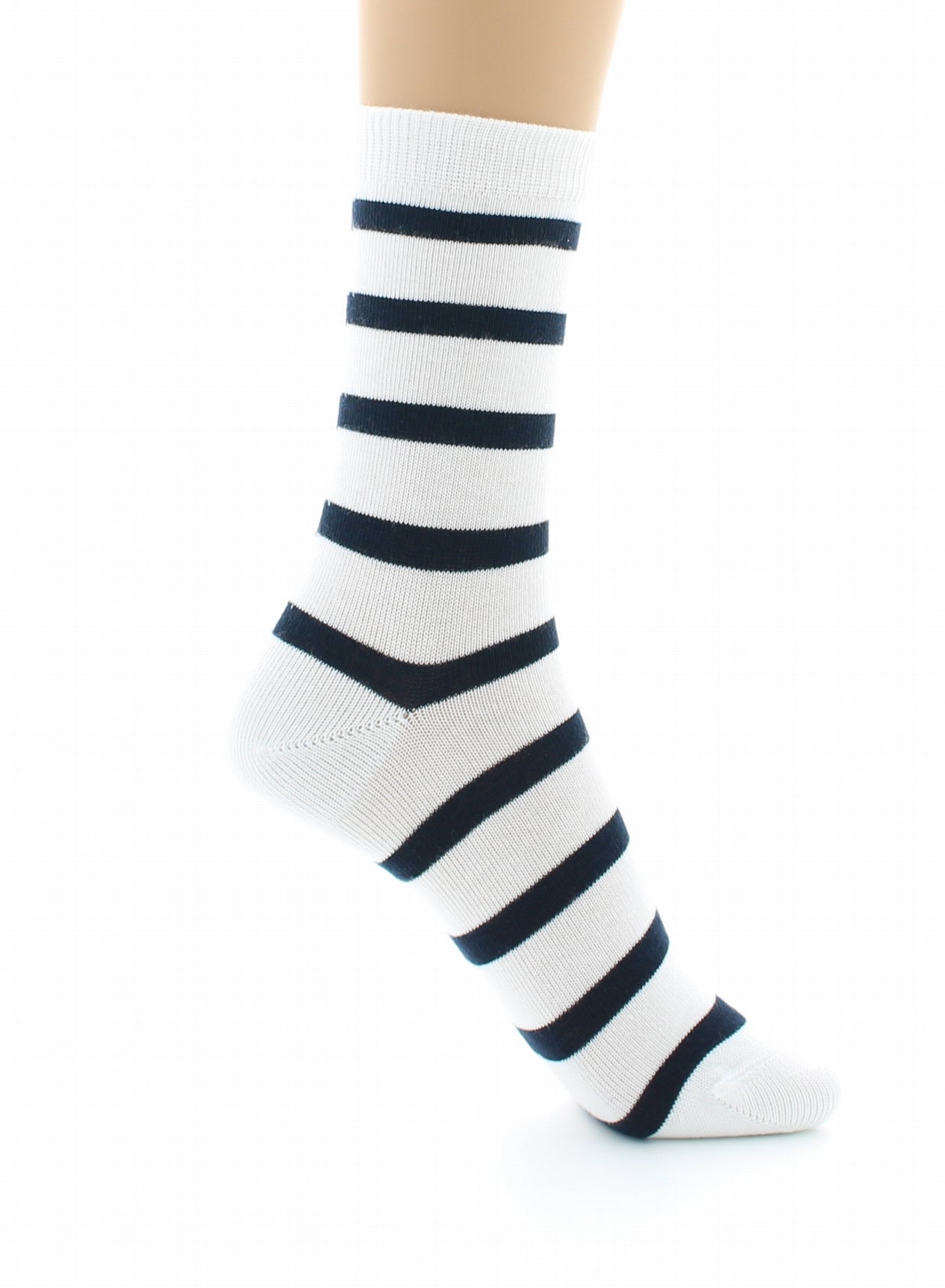 Chaussettes mixtes Marinière en coton peigné BLANC-MARINE