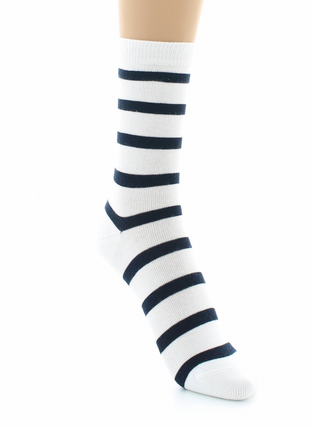 Chaussettes mixtes Marinière en coton peigné BLANC-MARINE