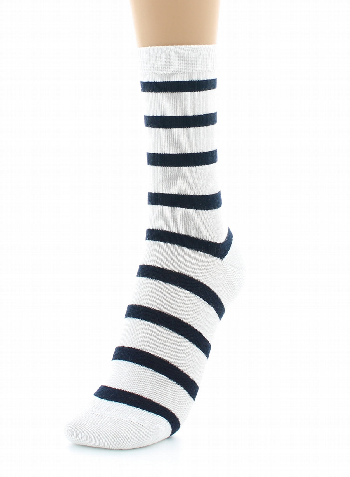Chaussettes mixtes Marinière en coton peigné BLANC-MARINE