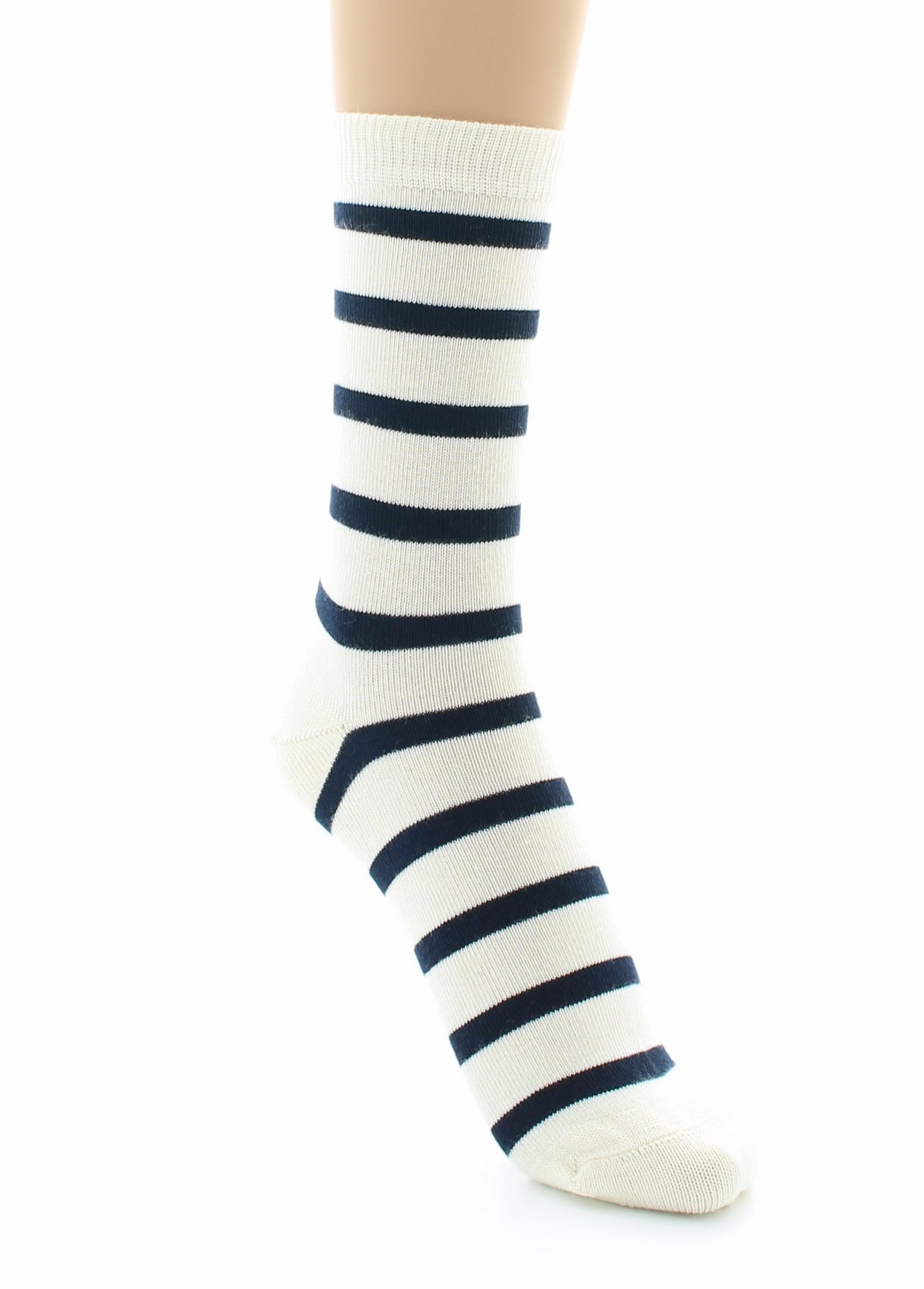 Chaussettes mixtes Marinière en coton peigné ECRU-MARINE