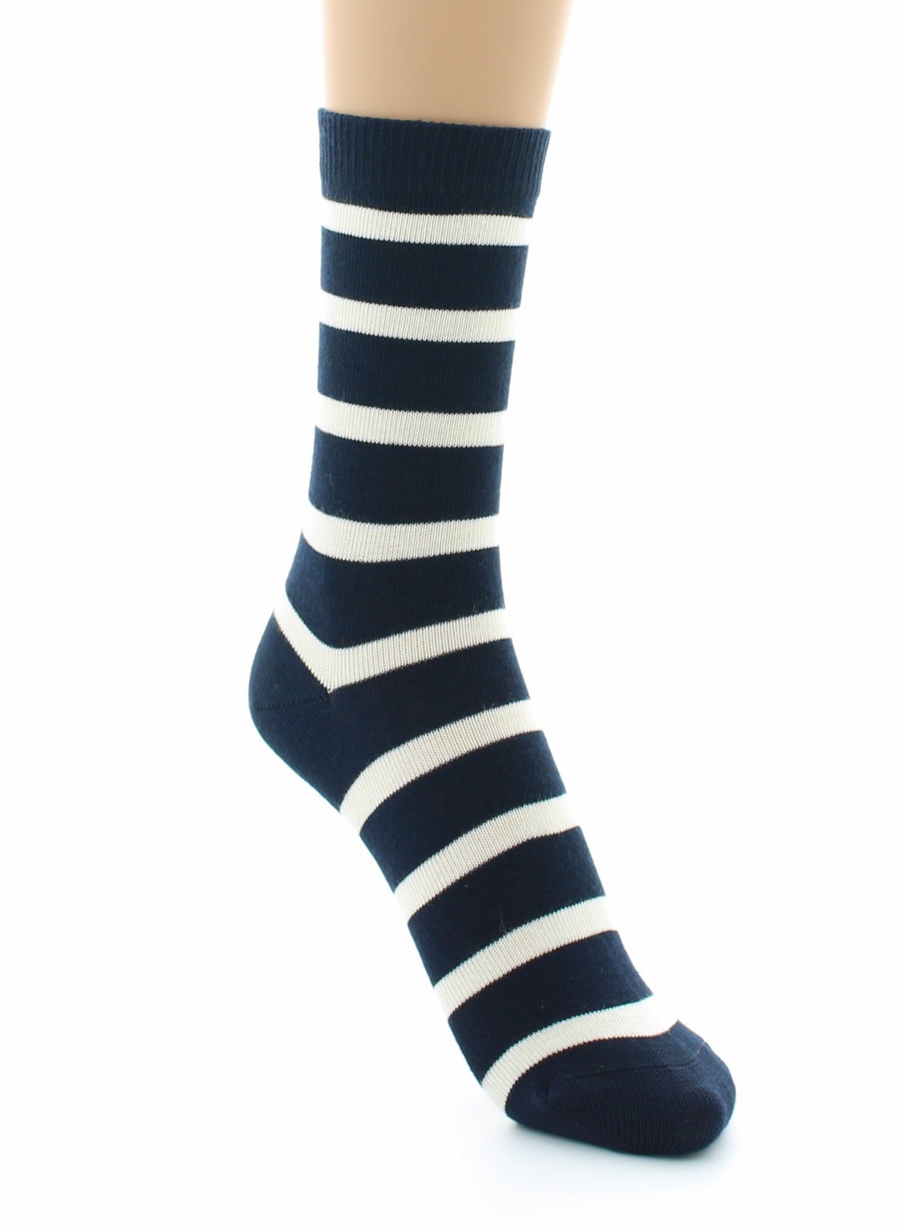 Chaussettes mixtes Marinière en coton peigné MARINE-ECRU