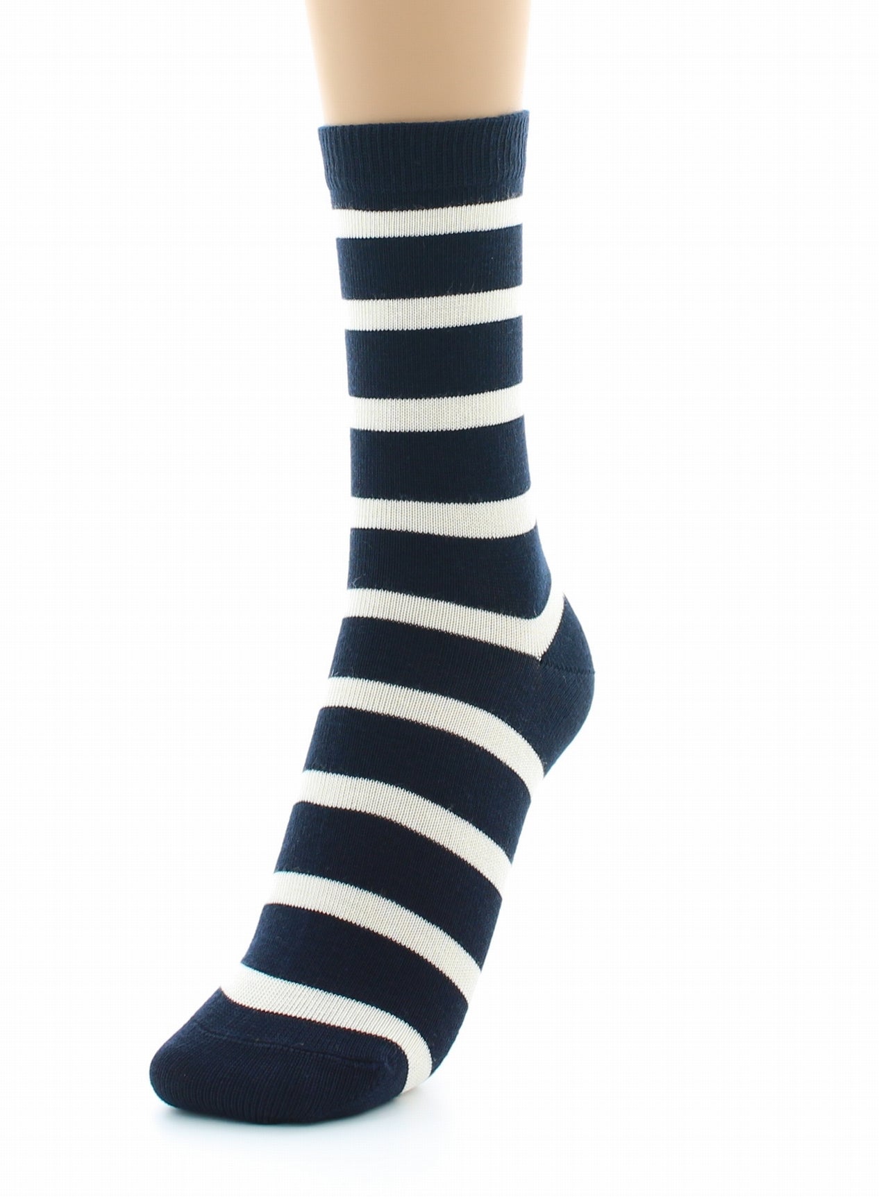 Chaussettes mixtes Marinière en coton peigné MARINE-ECRU
