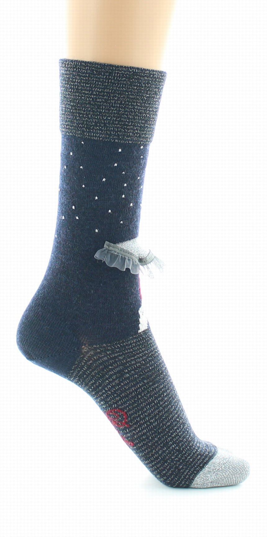Chaussettes Originales Femme Au Parapluie Marine Et Argent MARINE-ARGENT