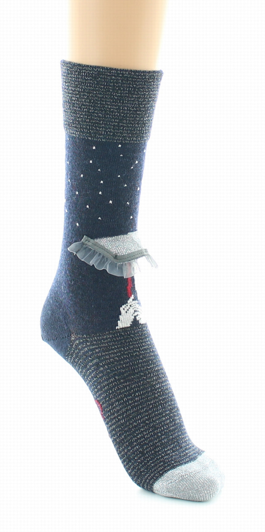 Chaussettes Originales Femme Au Parapluie Marine Et Argent MARINE-ARGENT