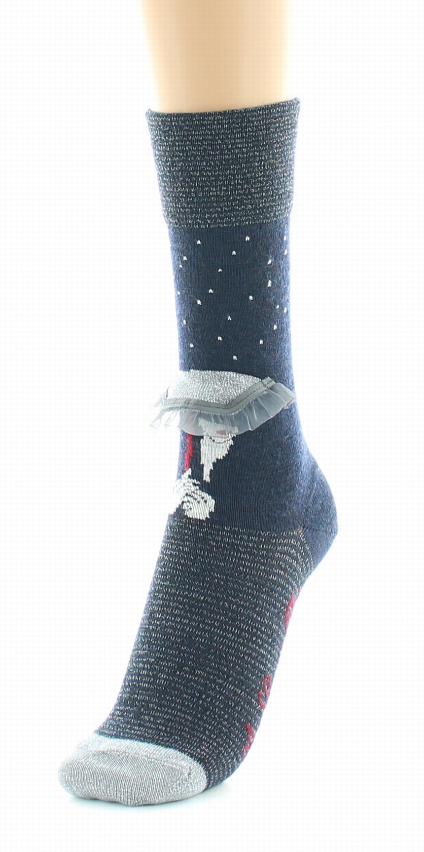 Chaussettes Originales Femme Au Parapluie Marine Et Argent MARINE-ARGENT