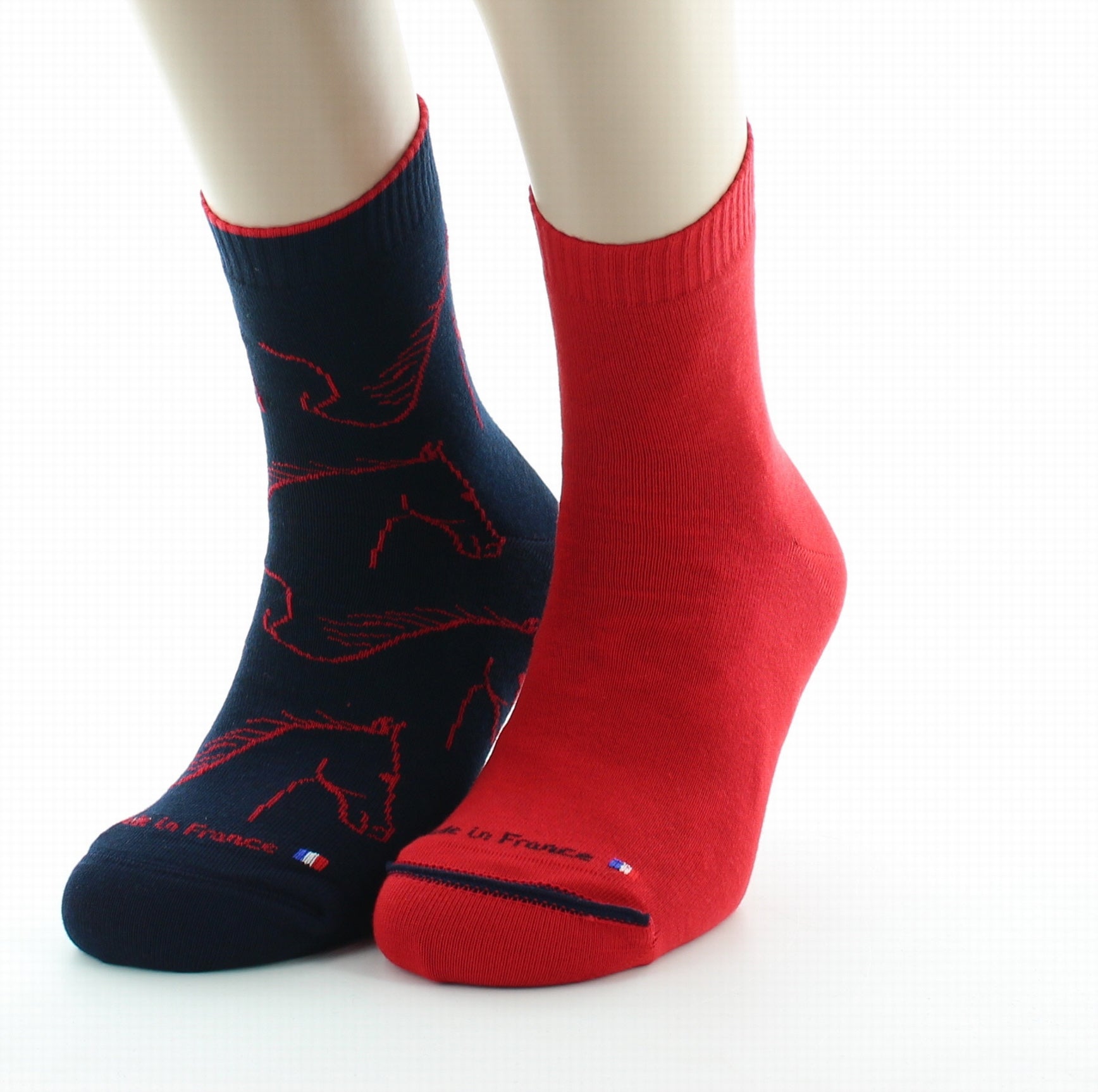 Chaussettes réversibles homme coton cheval marine et rouge MARINE/ROUGE