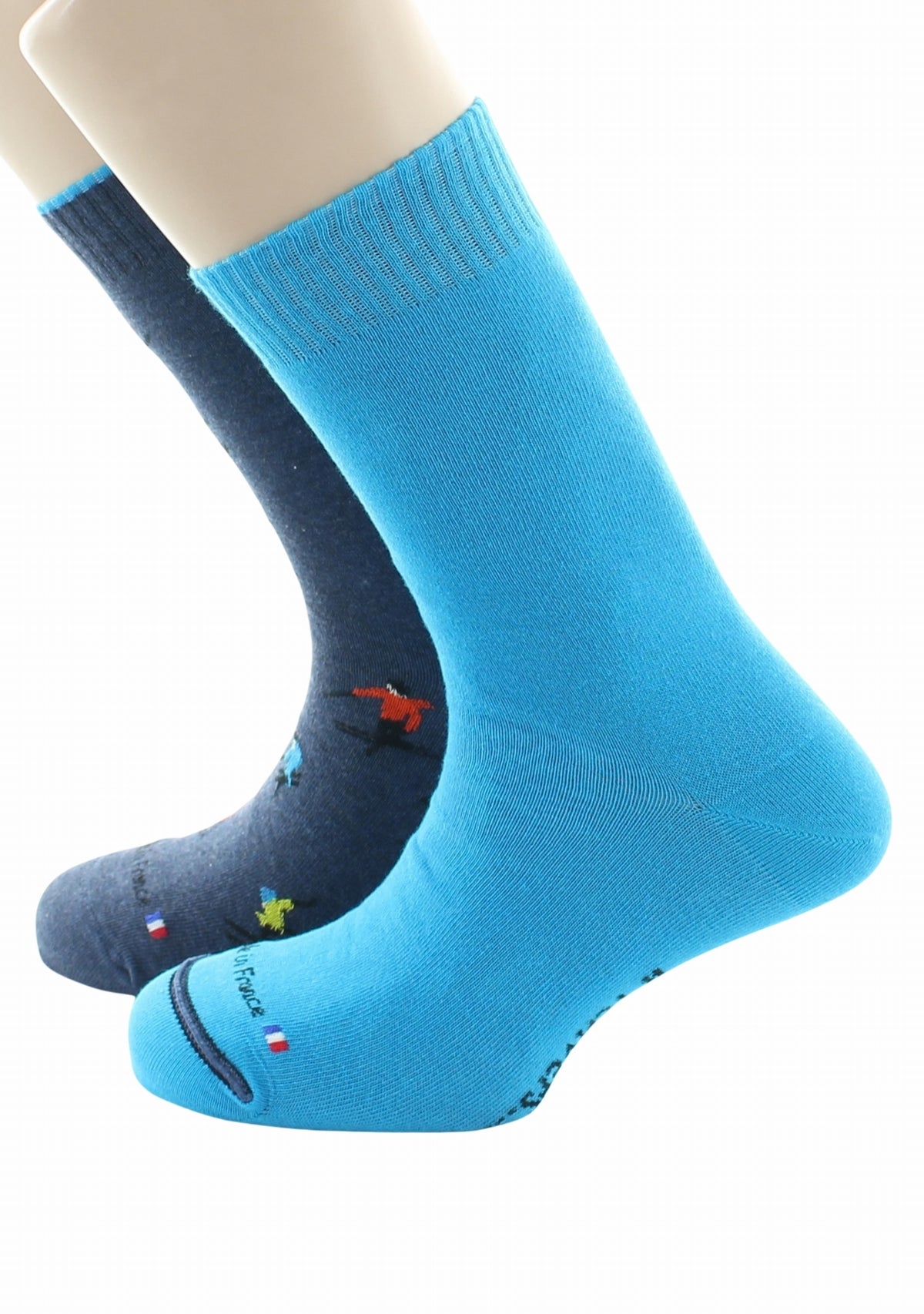 Chaussettes réversibles homme en coton Ski Bleu jean/Bleu vif BLEU JEAN