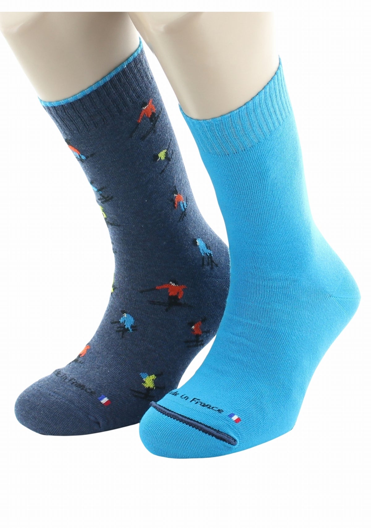 Chaussettes réversibles homme en coton Ski Bleu jean/Bleu vif BLEU JEAN