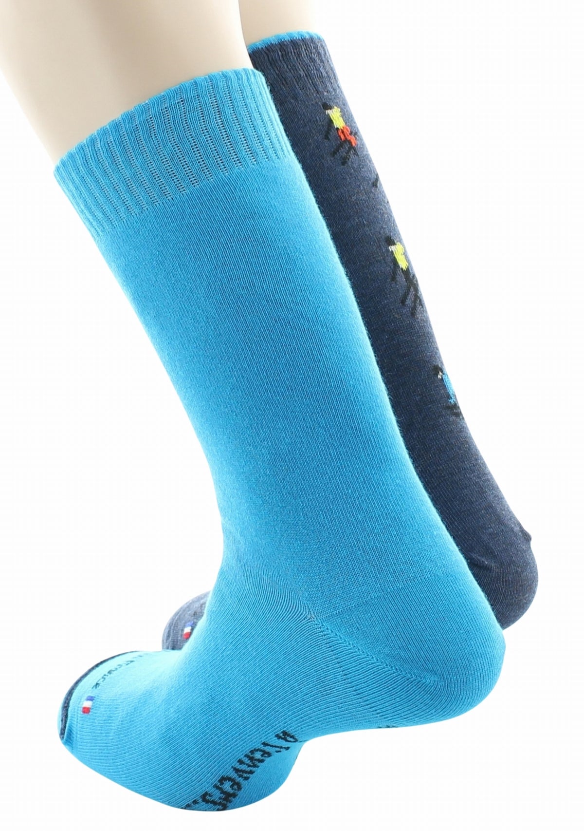 Chaussettes réversibles homme en coton Ski Bleu jean/Bleu vif BLEU JEAN