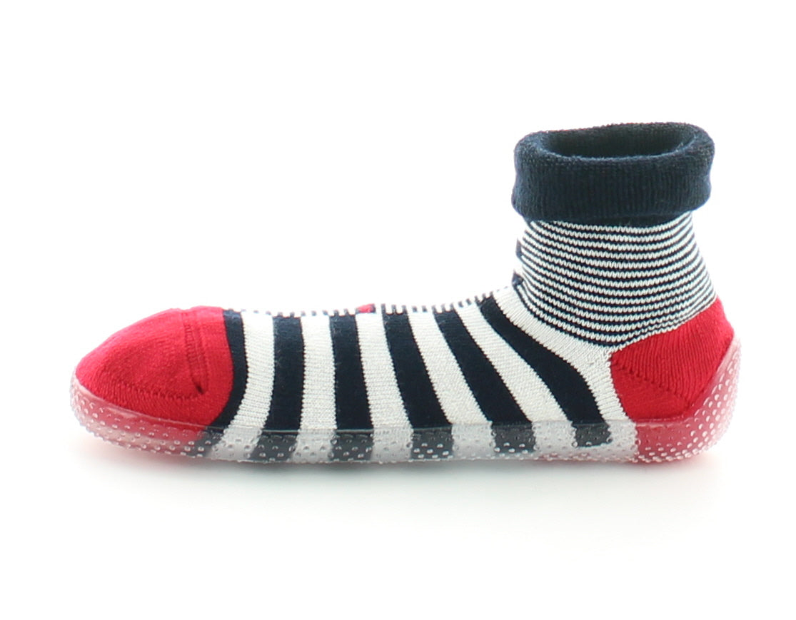 Chausson chaussette mixte Rayures asymetriques marine/ivoire MARINE-ECRU