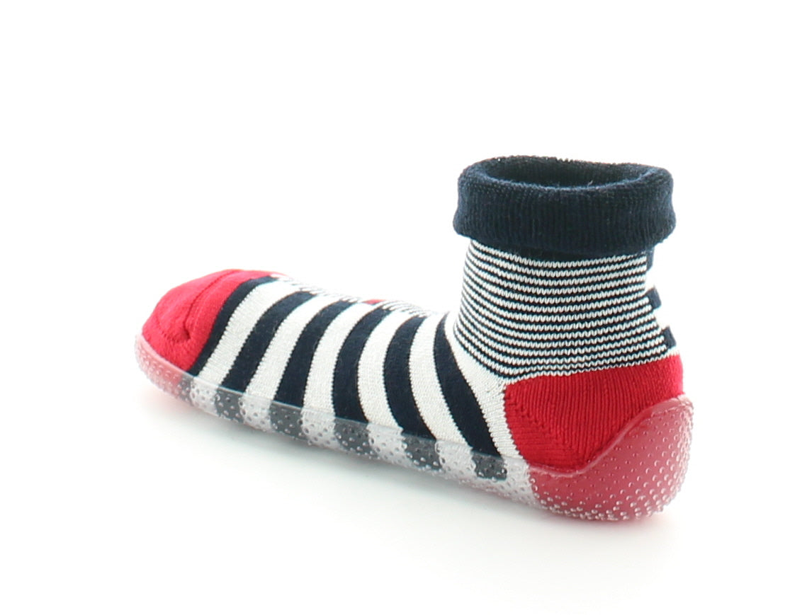 Chausson chaussette mixte Rayures asymetriques marine/ivoire MARINE-ECRU