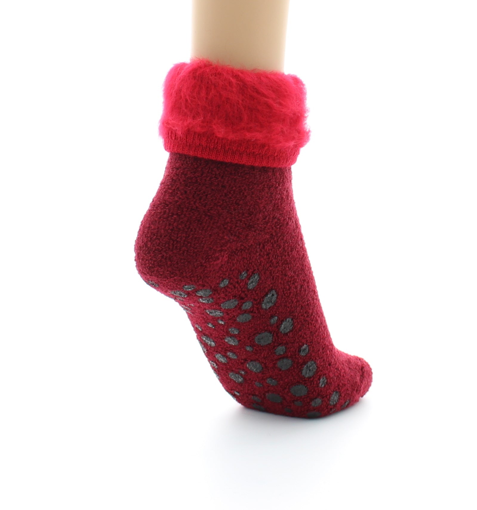 Chaussons antiderapants bouclette Laine peignée mélangée ROUGE