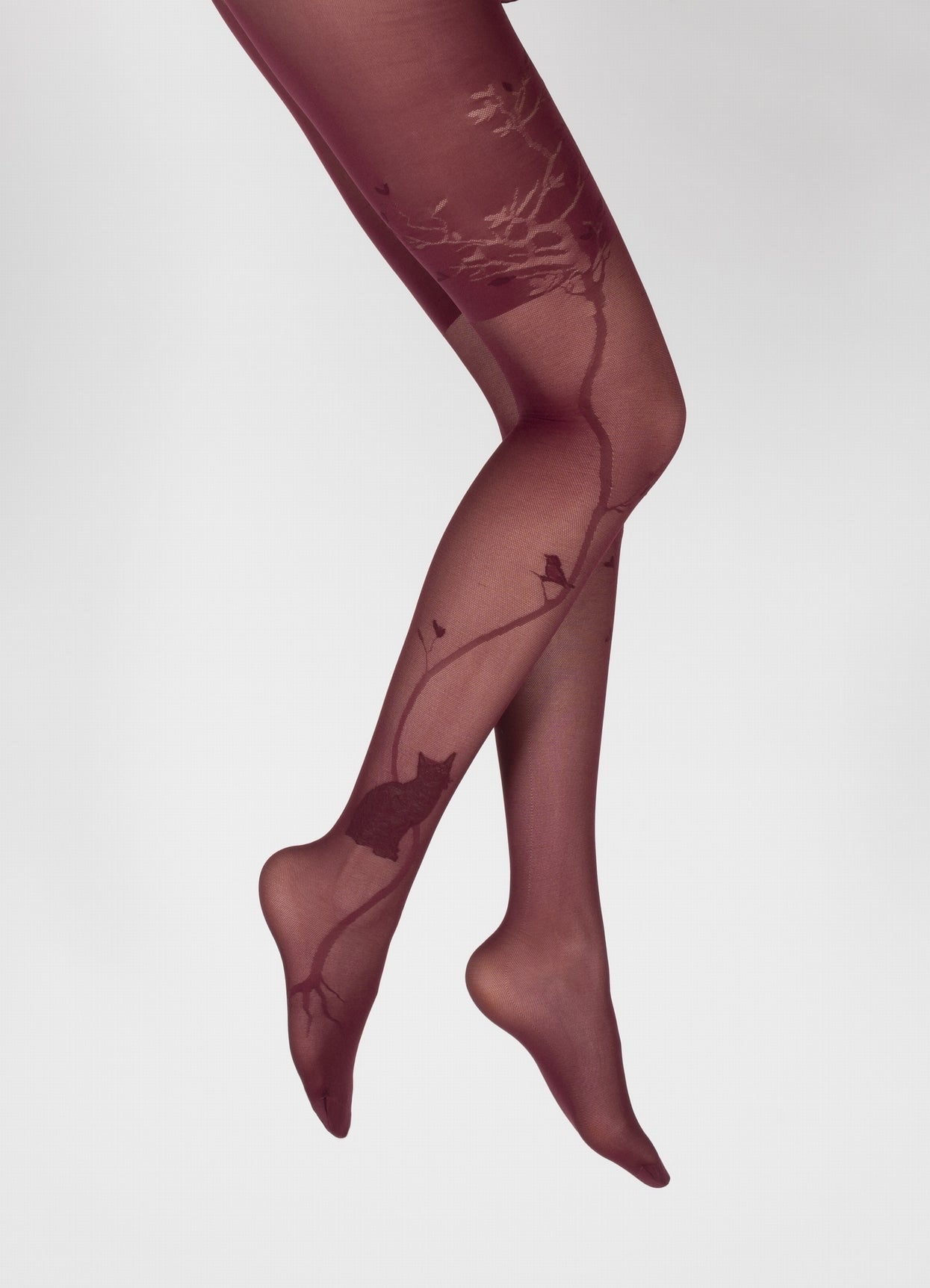 40D Tree and Lace Burgundy Tights