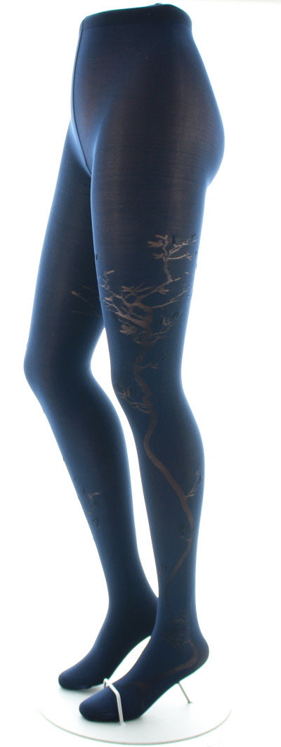 Collants 40D Arbre marine en Maille Dévorée ton sur ton BLEU MARINE