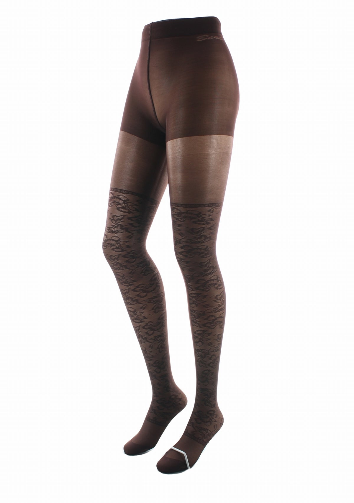 Collants 40D Berthe Dentelle fond chocolat CHOCOLAT