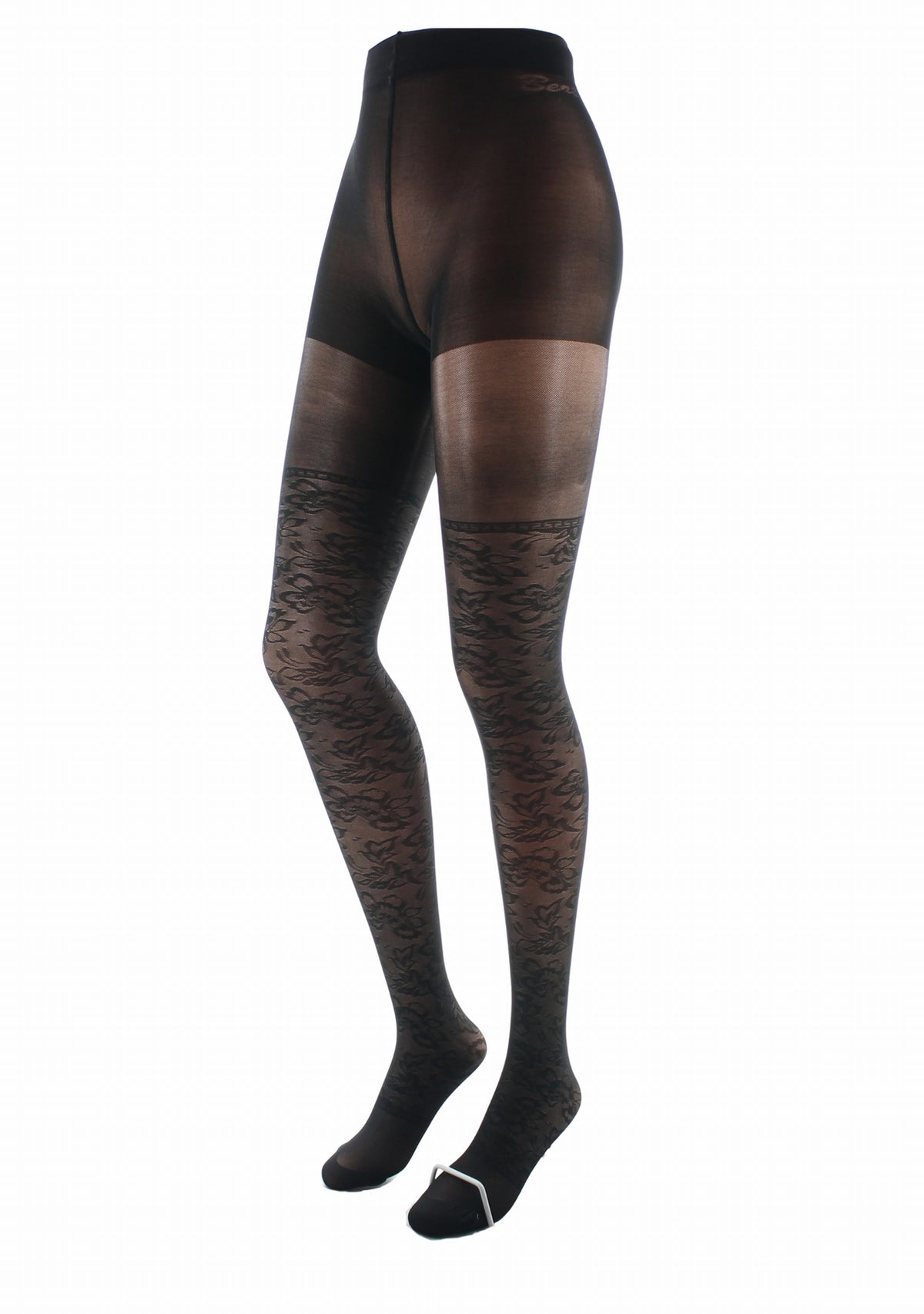Collants 40D Berthe Dentelle fond noir NOIR