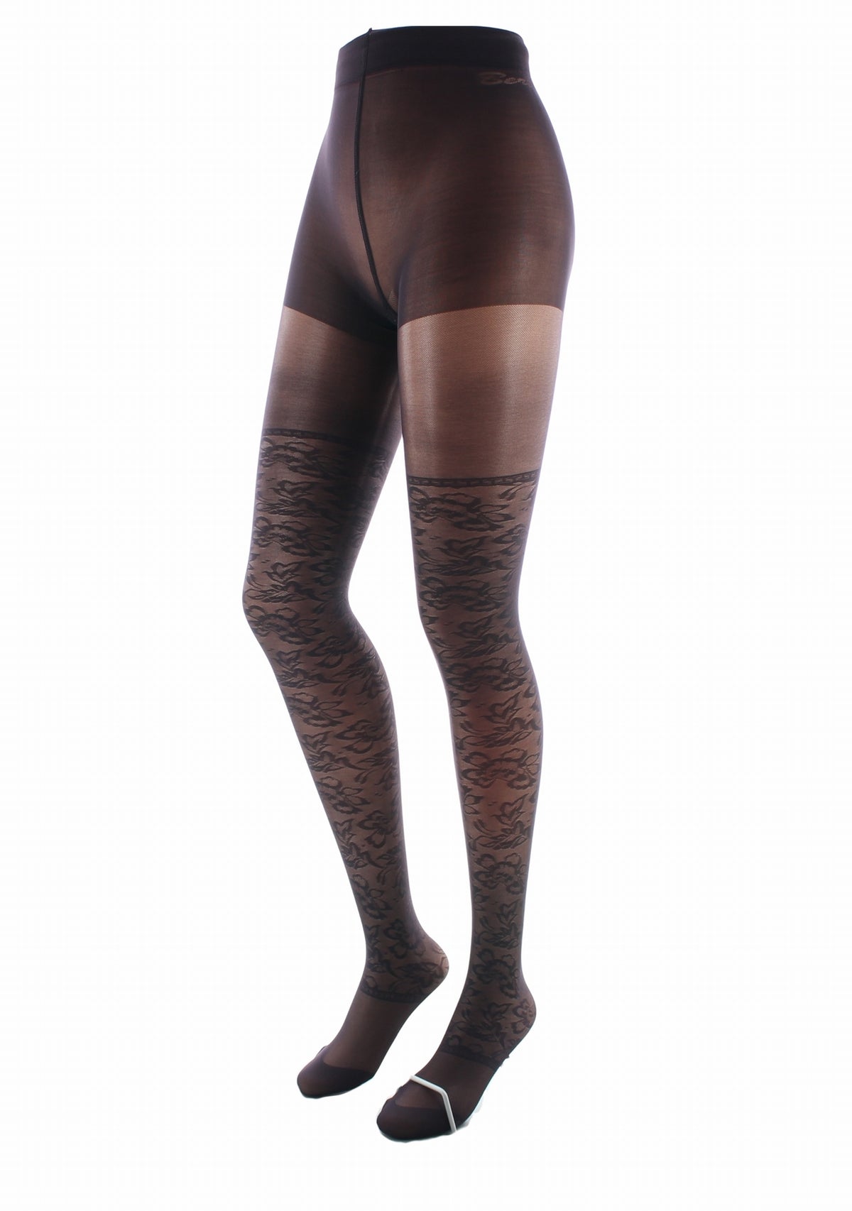 Collants 40D Berthe Dentelle fond prune PRUNE
