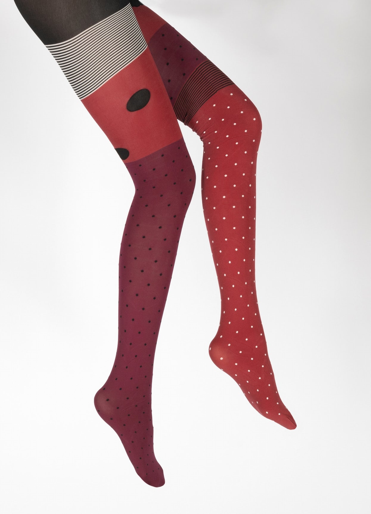 Collants 60D Pois Asymétriques rouge et noir ROUGE/NOIR