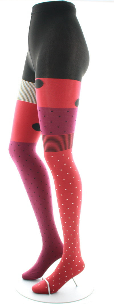 Collants 60D Pois Asymétriques rouge et noir ROUGE/NOIR