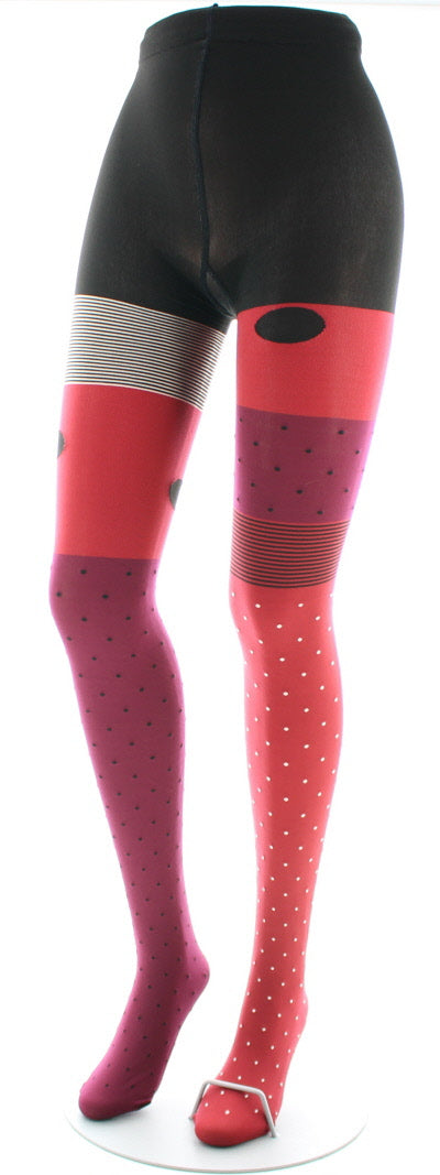 Collants 60D Pois Asymétriques rouge et noir ROUGE/NOIR