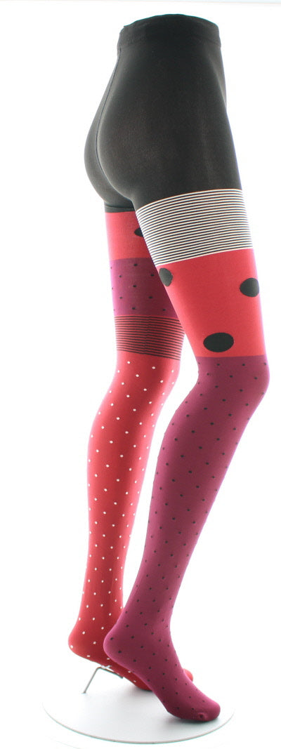 Collants 60D Pois Asymétriques rouge et noir ROUGE/NOIR