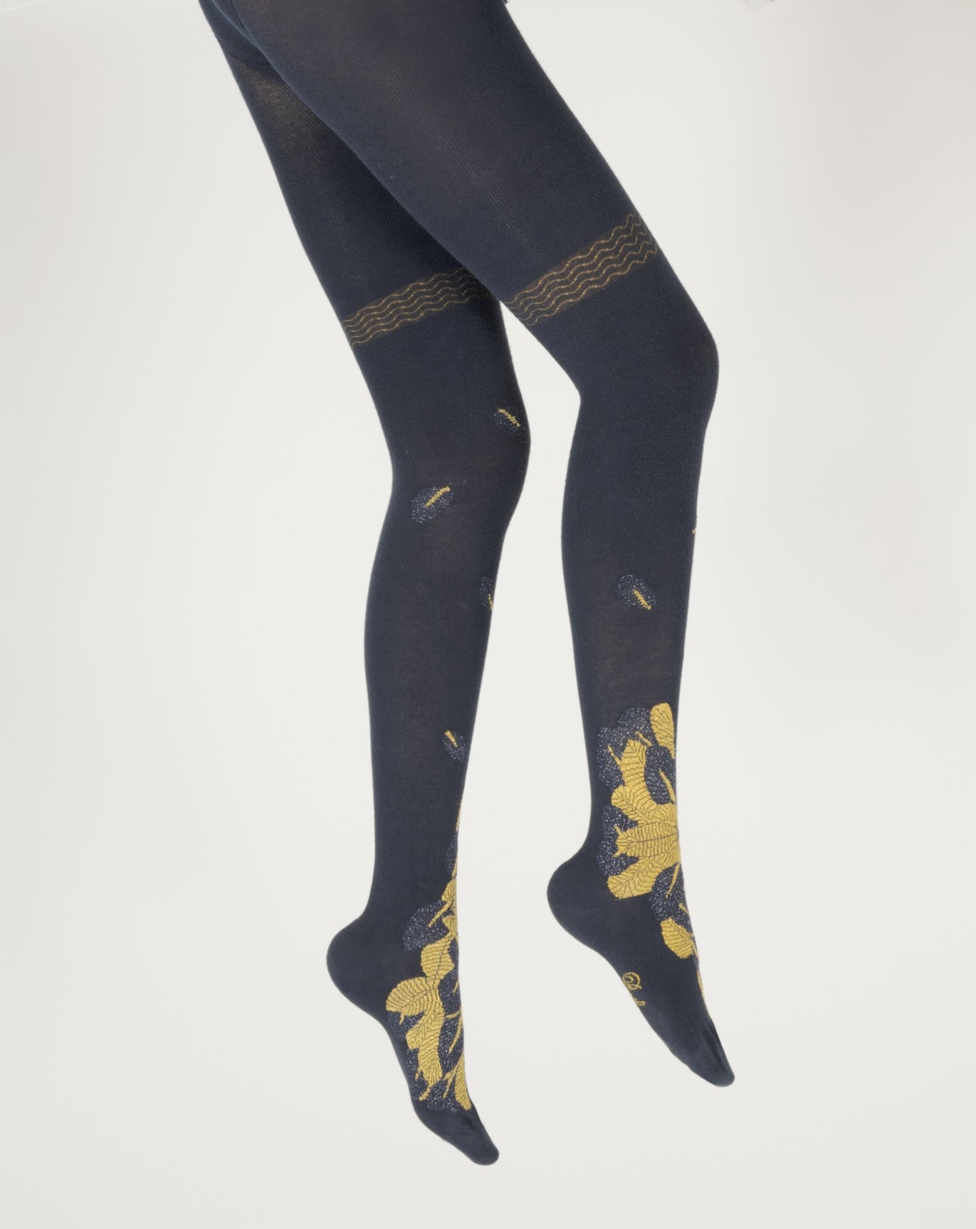 Collants coton femme feuilles d'or MARINE