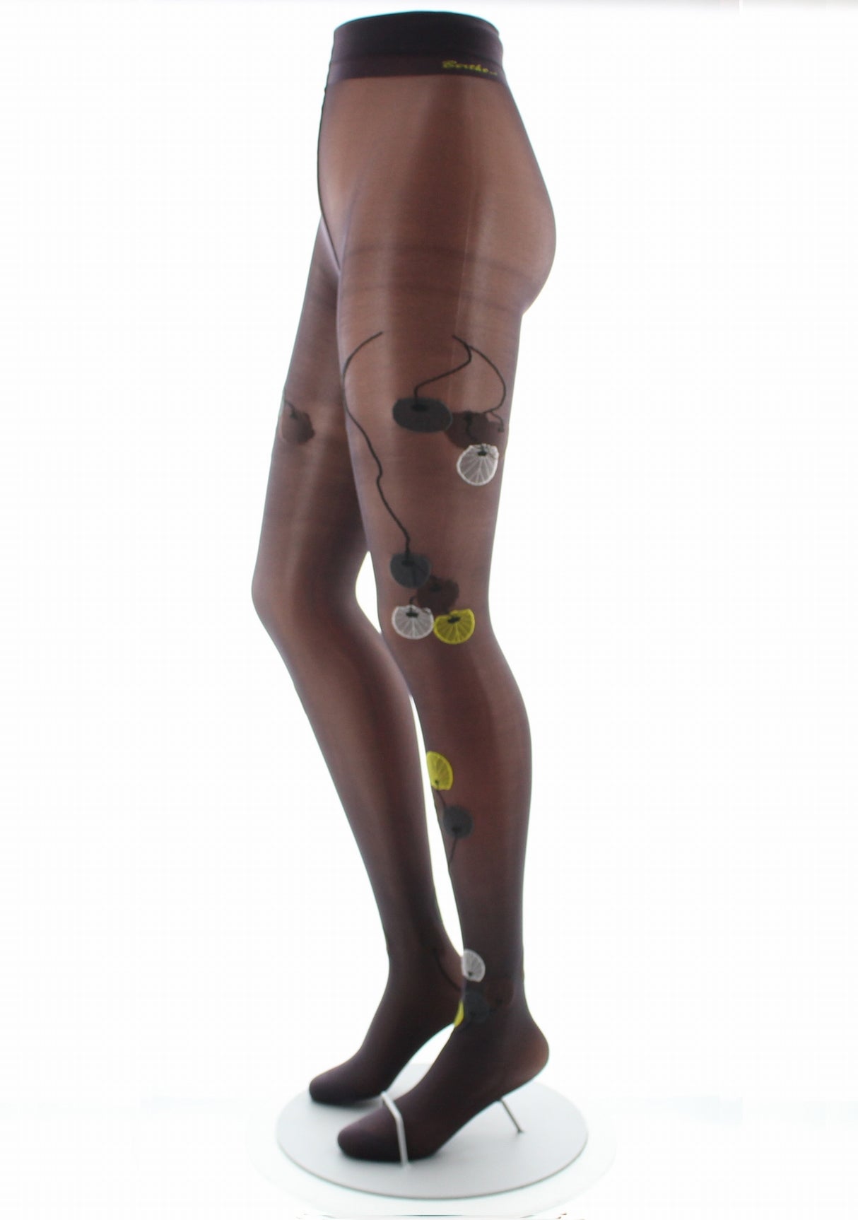 Collants femme 30D prune monnaie du pape jaune PRUNE/JAUNE