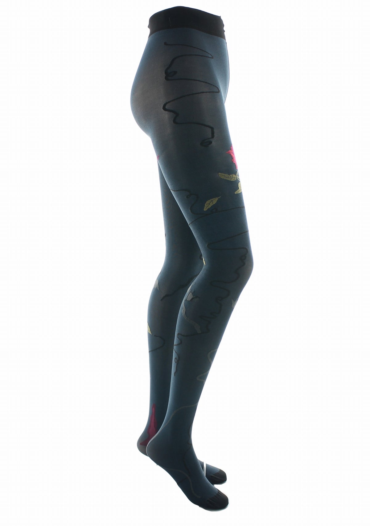 Collants femme 40 deniers Rose fond pétrole - Berthe Aux Grands Pieds PETROLE