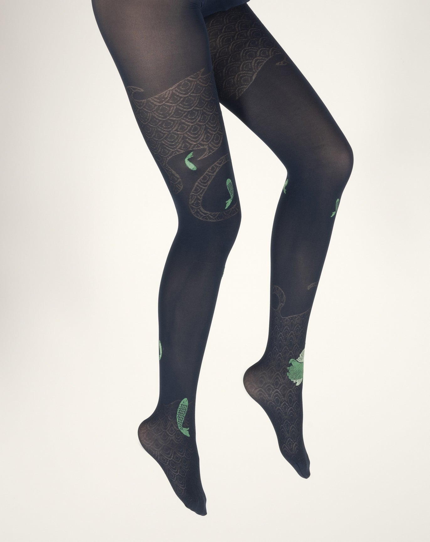 Collants femme 40D poissons bleu marine et vert - Main Image